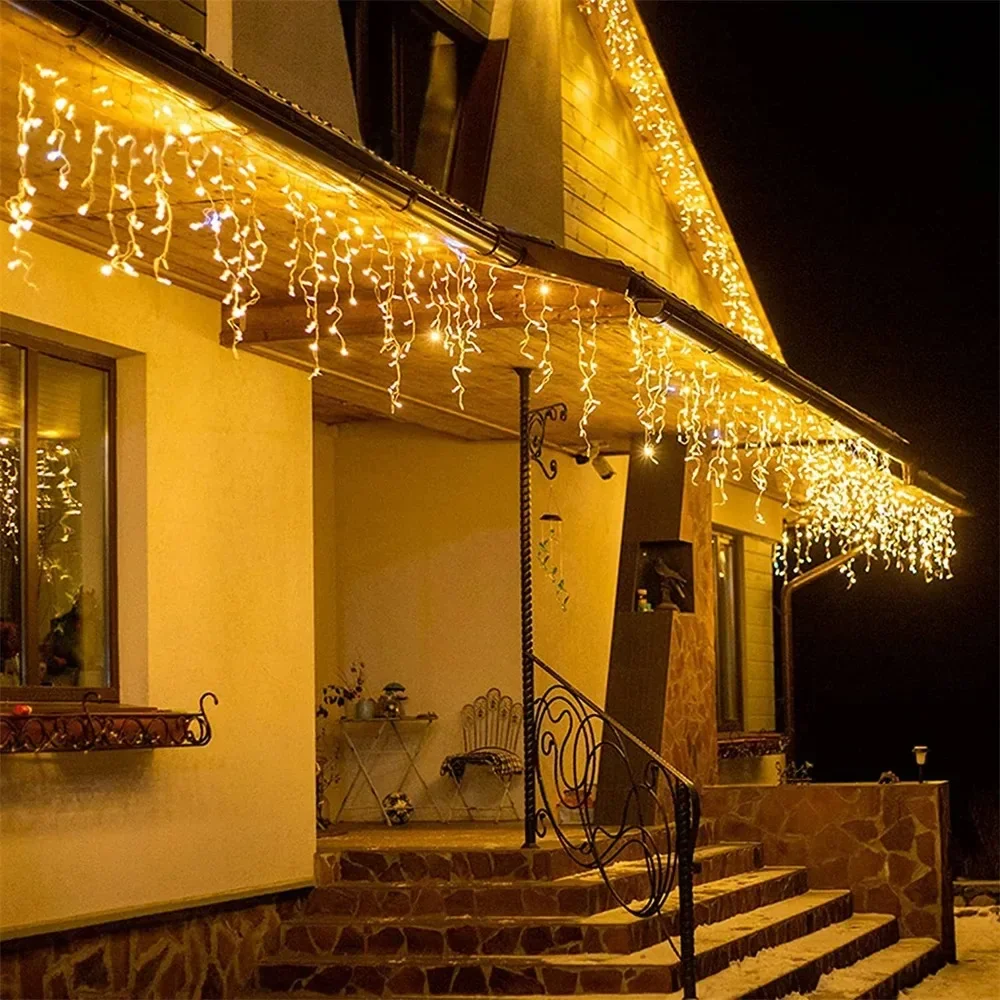 Guirxiété Lumineuse LED pour Décoration de Noël, Rideau Lumineux Extérieur, Flash Blanc, Ciel Étoilé, Nouvel An, 4m (W) x 0.6m (H)