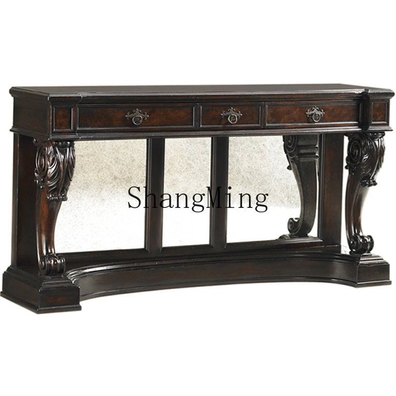 

CL retro solid wood classical old carved Xuanguantai villa luxury house entrance foyer side table corridor decoration table