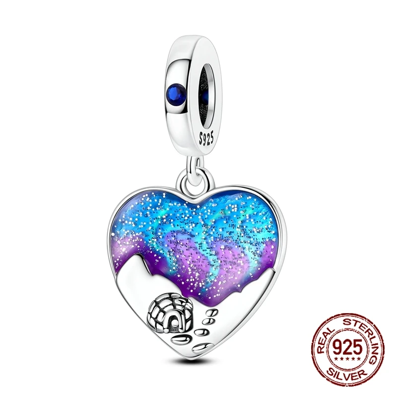 

925 Sterling Silver Magical Dreamy Aurora Borealis Winter Igloo Pendant Fit Original Charm Bracelets Women DIY Jewelry Gift
