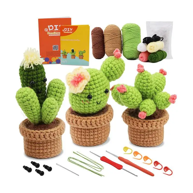 Plant Crochet Kit For Beginners With Instruction Knitting Yarn Thread Hook Needles Easy Knit Accessories Set DIY Craft