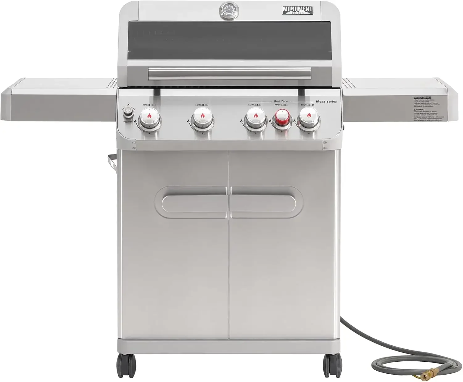000 BTU Stainless Steel Outdoor Patio Barbecue Grill, Broil Zone Fast Heating, Knob Lights, and Easy Cleanup, M415BZNG