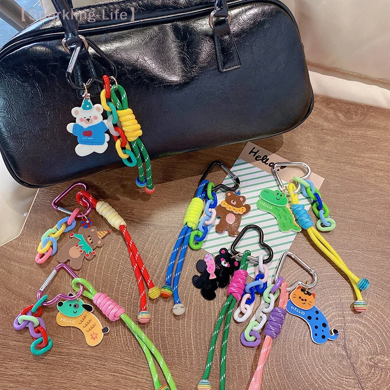 Candy Color Wave Dot Comb Dog Weaving Rope Keychain Cartoon Cute Keychain Pendant Exquisite Backpack Decoration Accessories Gift