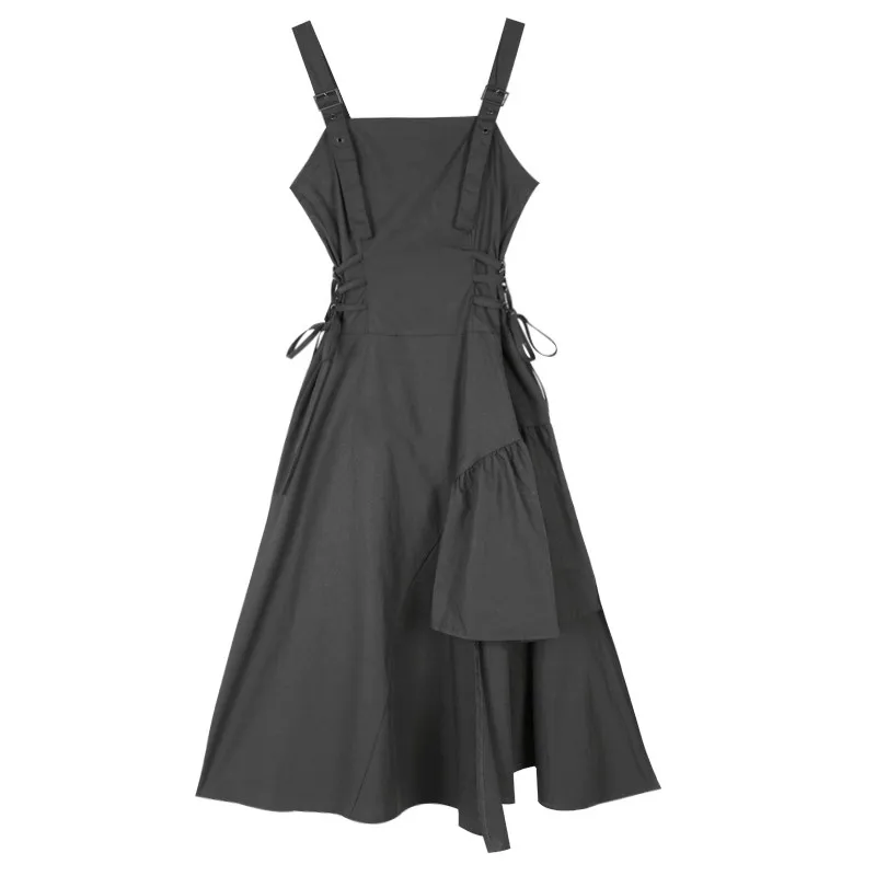 

Extra Large Size Mid-Length Dress Irregular Hem Street Style Sleeveless Pure Color Summer Collection Women's Fashion
