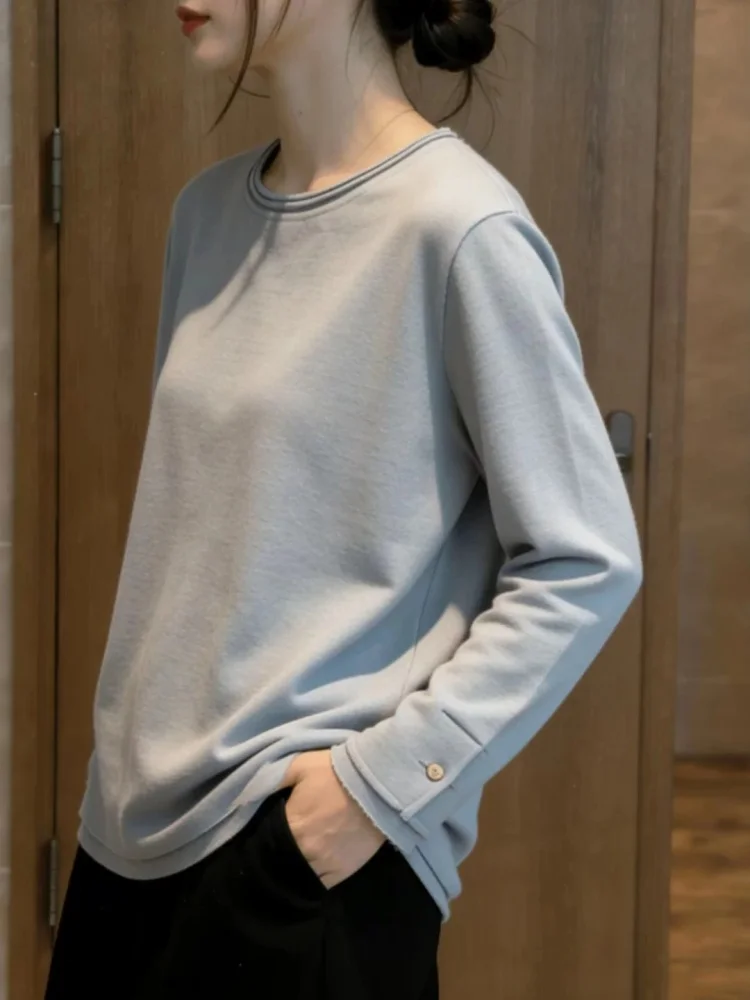 Loose Long Sleeve T-Shirt Women's Korean Style Casual Bottom Shirt Spring Autumn Season Straight Body Type Large Size Fat MM
