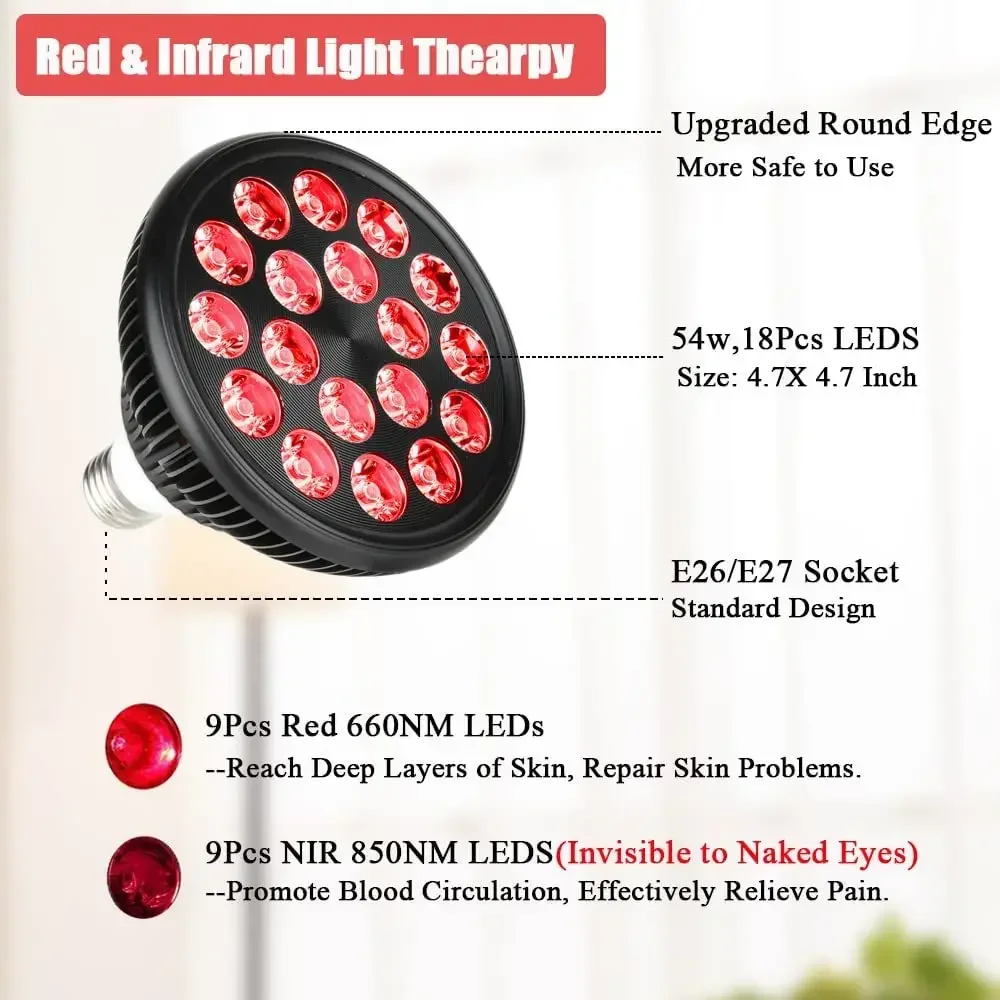 Supporto da pavimento per fisioterapia a infrarossi lontani a LED, lampada di bellezza, terapia Par38, luce blu, viola, 360nm, 395nm, 54W, 360 nm,