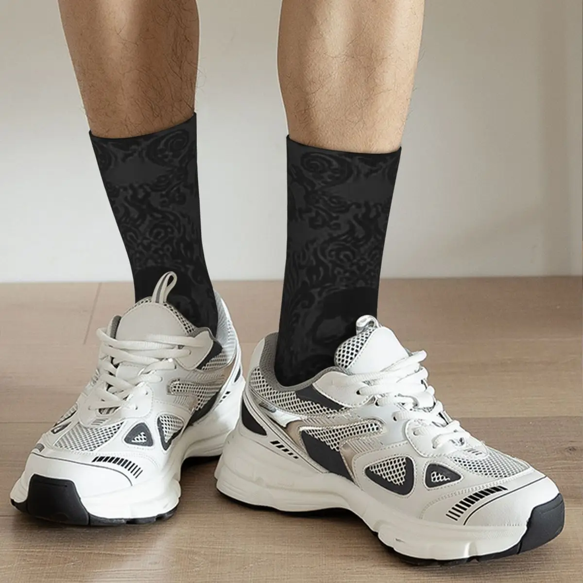 Goth Gothic Black Skull Damask Pattern Socks Harajuku Sweat Absorbing Stockings All Season Long Socks for Unisex