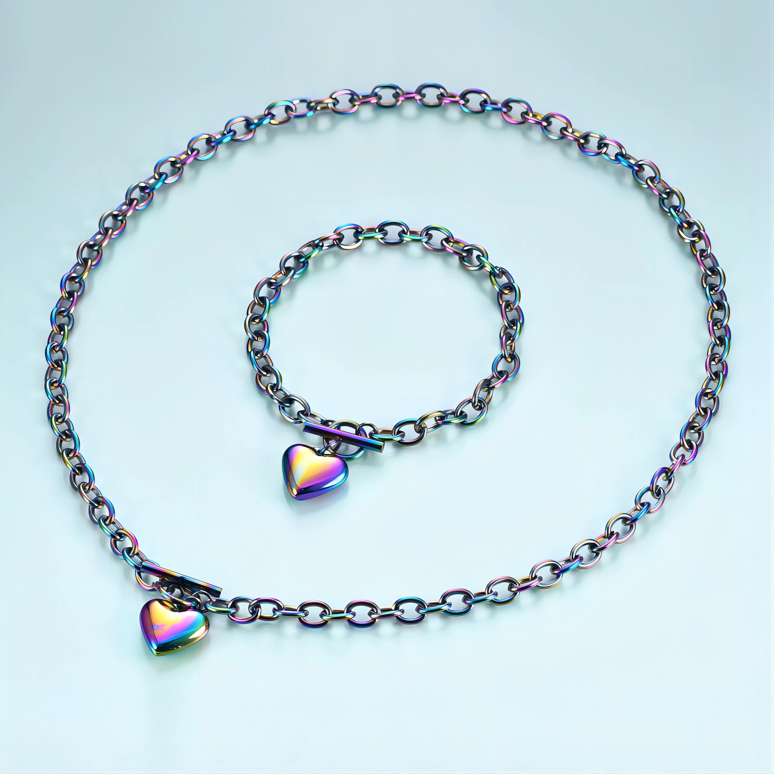 VQYSKO Smooth heart gold/silver/Color OT button stainless steel pendant necklaces for Women Party Jewelry