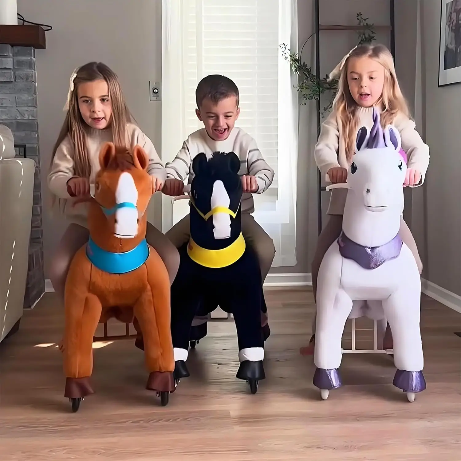 Ride on Unicorn for Kids 4-7 with Brake, Unicorn Gifts for Girls (35.4" Height/Size 4) Plush Interactive Riding Rocking Riding H