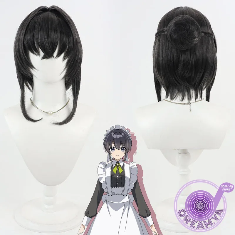 Melody Wade Cosplay Wig All-Works Maid Anime Black Bun Heat Resistant Synthetic Hair Halloween Party Role Play Carnival +Wig Cap