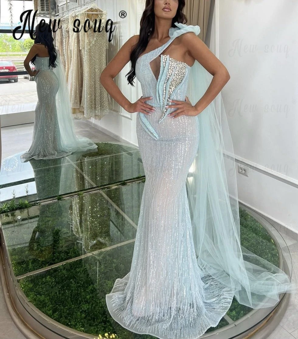 Bright Blue Back Cape Sleeve Cocktail Dress Sleeveless Long Mermaid Pageant Prom Gowns Wedding Evening Dresses Party Gowns