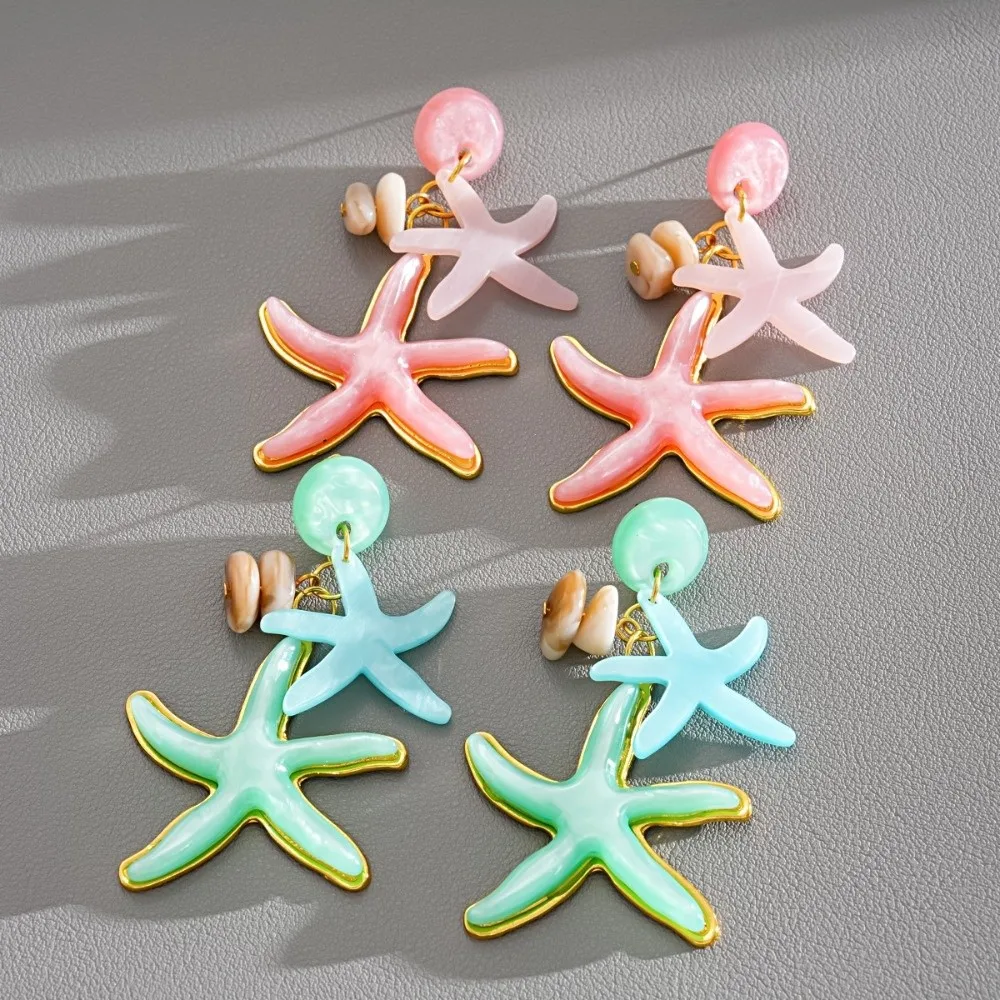 Shell Starfish Ocean Starfish Stud Earrings Candy Color Temperament Bohemian Dangle Earrings Tassels Jewelry Accessories