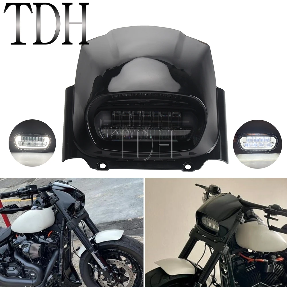 

Head Light For Harley Softail Fat Bob 114 FXFB FXFBS 2018-2022 Black LED Headlight Projector Fairing Cover Mask DRL Hi/Lo Beam