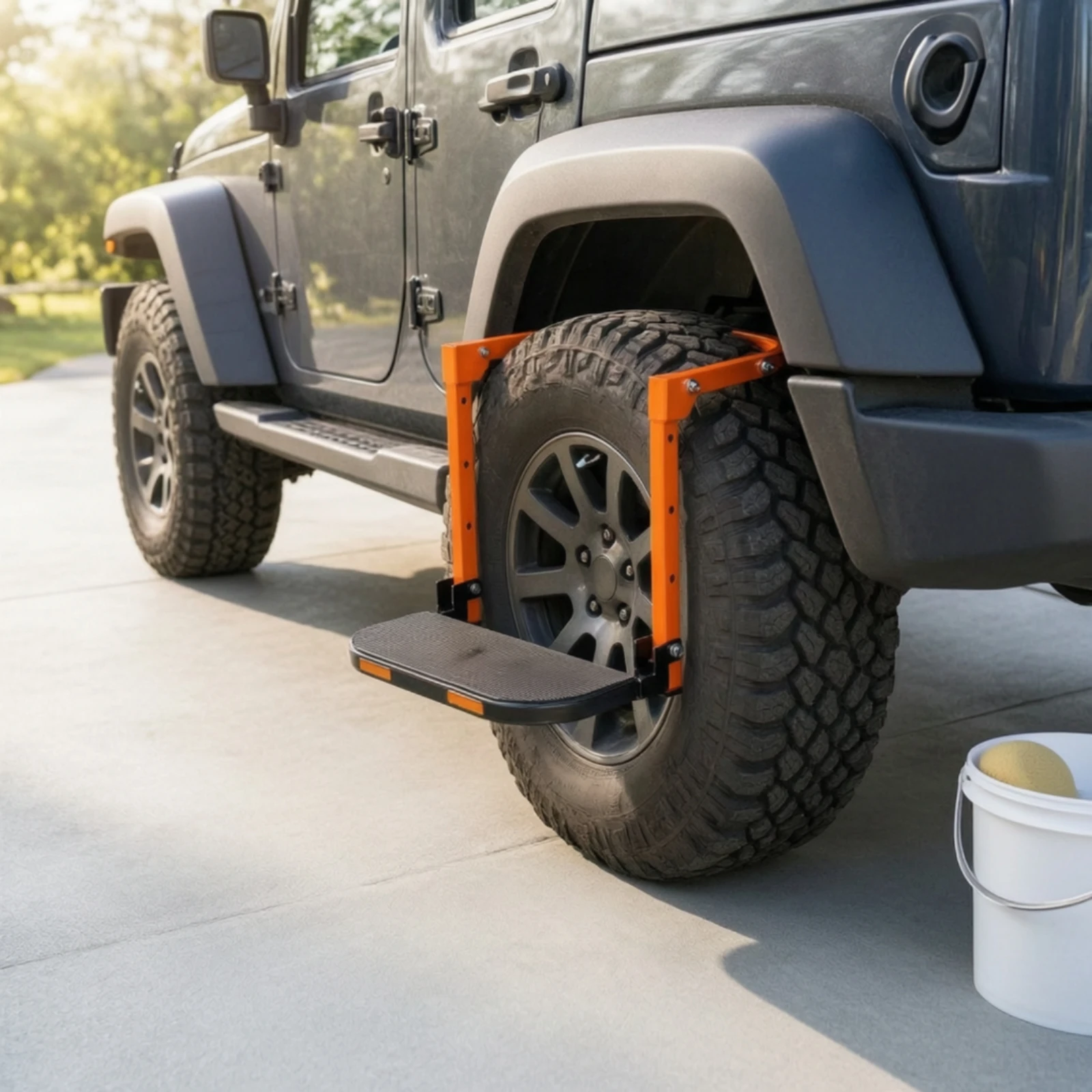 Wheel Mounted Ladder Textured Surface Tire-Mounted Step Ladder for Terrain, Roof Loading