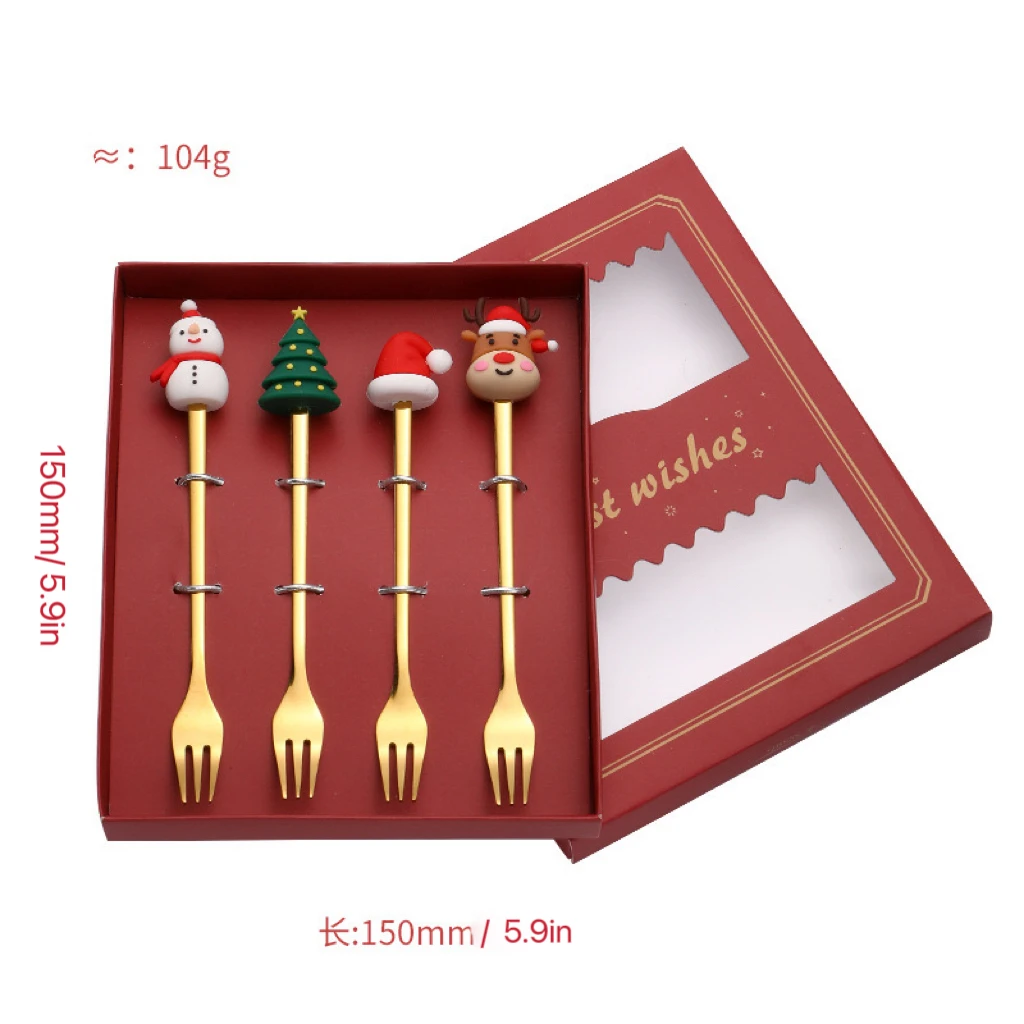 Creative Christmas Stainless Steel Coffee Spoon Gram Meng Doll Fruit Fork Spoon Christmas Tableware Gift Set Hot Sale