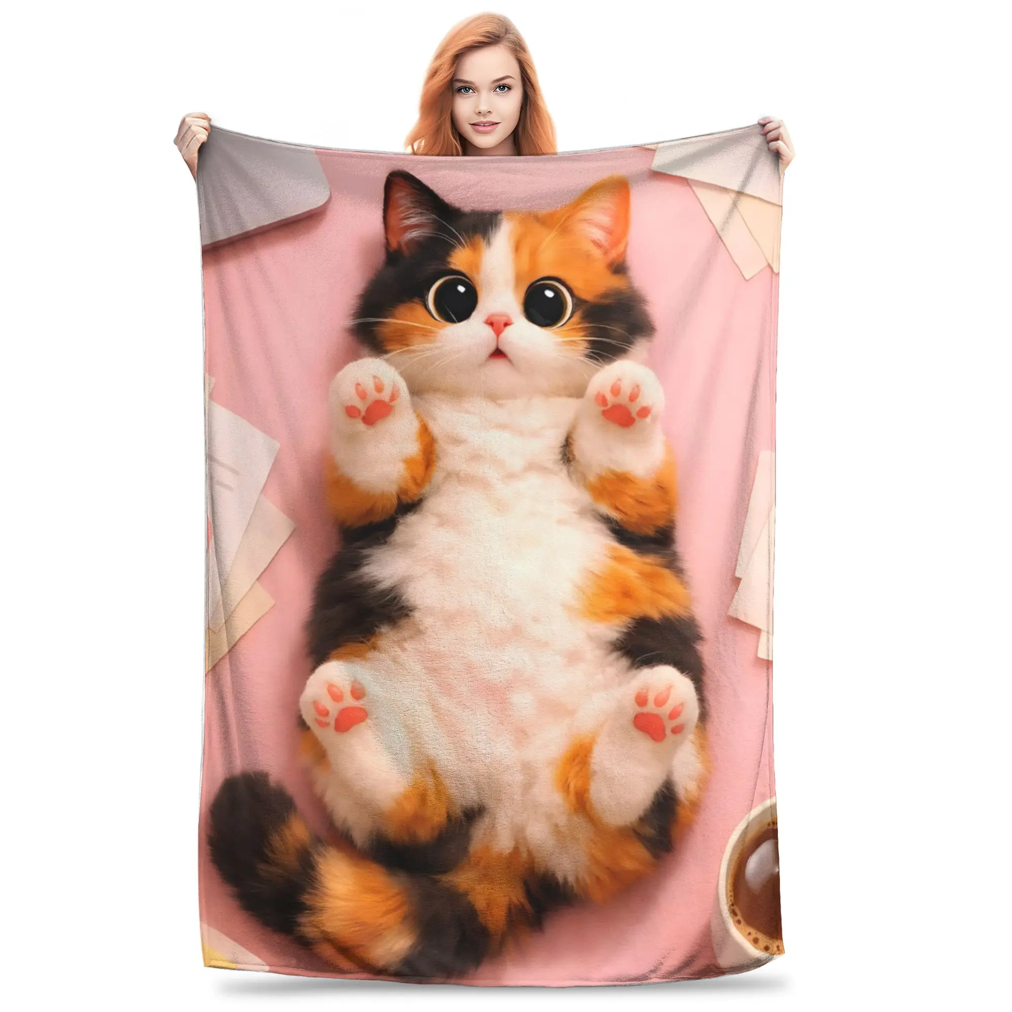 1PC Home British Shorthair Cat  Blanket Throw Super Cosy Plush Living Room Sofa Gift for Christmas Happy New Year