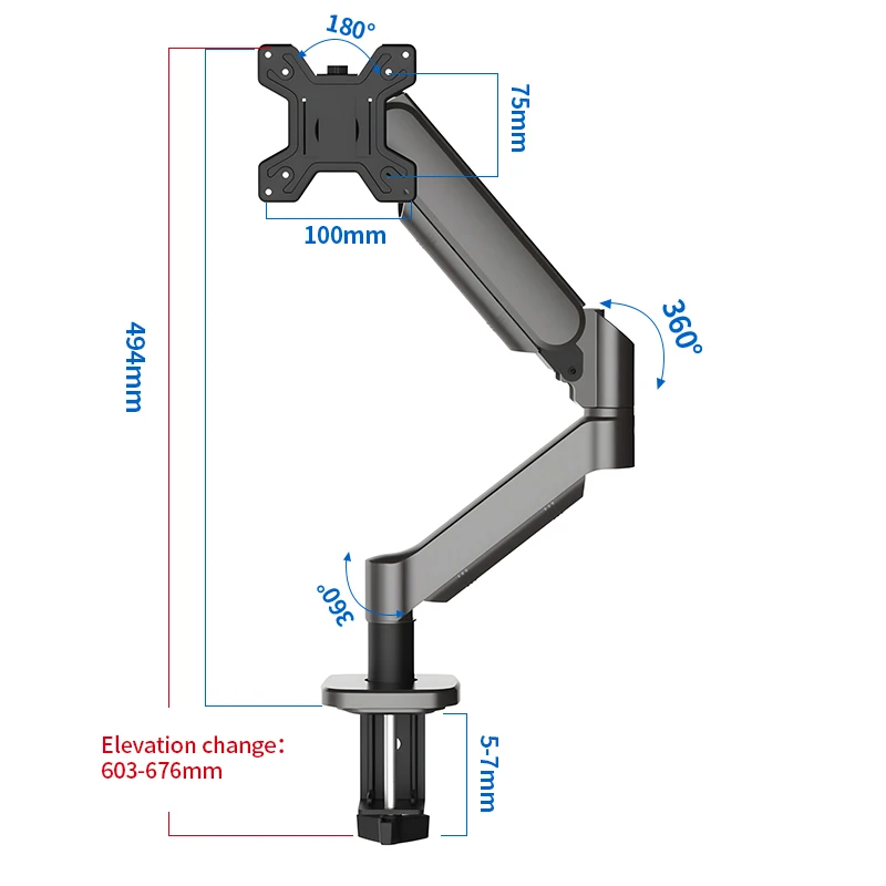 Gaming monitor stand / monitor robotic arm, rotating swivel, foldable design, 8KG weighing. Gaming specific, space, compatible w