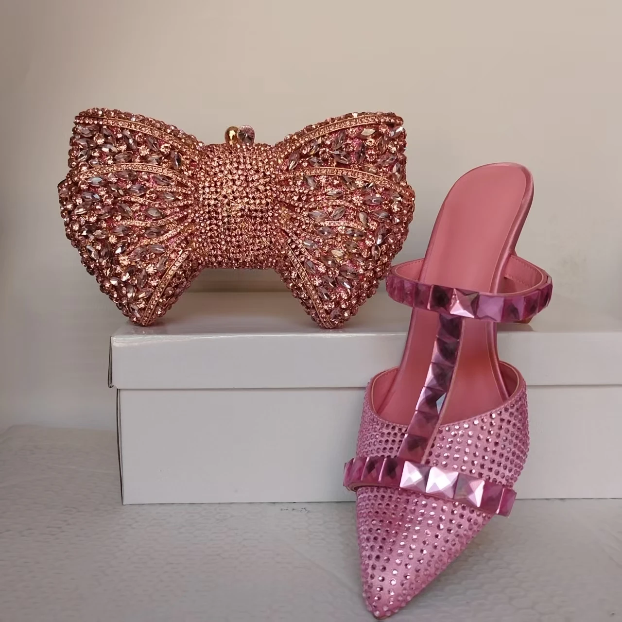 

INSIGHTLINK Lady Wedding Full Crystal Pink Color High Heeled Shoes Glitter Rhinestone High Heel Gems Sandals Elegant Dress Pumps