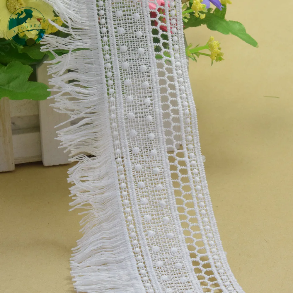 6.5cm Width White Polyester Embroidery French Lace Ribbon Fabric Guipure Diy Trims Warp Knitting Dress Sewing Accessories#3715