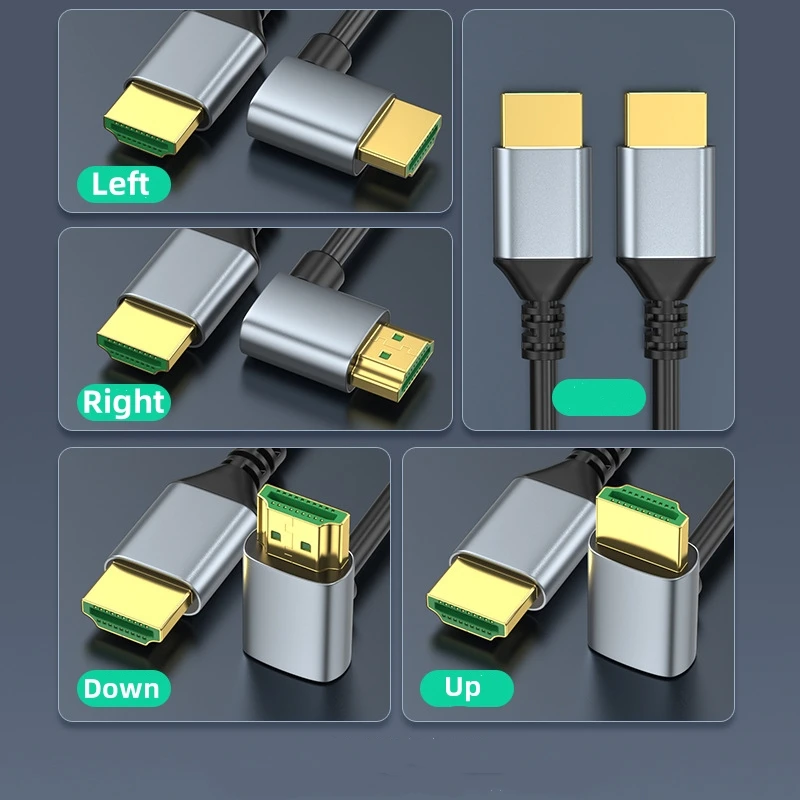8K Mini/Micro HDMI-compatible to 90° Bend Up/Down/Left/Right Angle HDMI-compatible 2.1 Cable for DSLR Camera/PS5/PC/Monitor