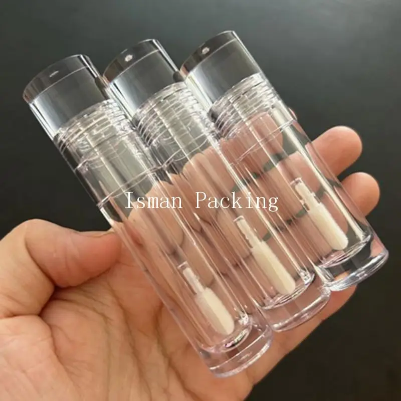 50Pcs round  3ml 5ml 7ml clear crystal empty chubby full transparent liquid lipstick lip gloss container tubes with soft brush