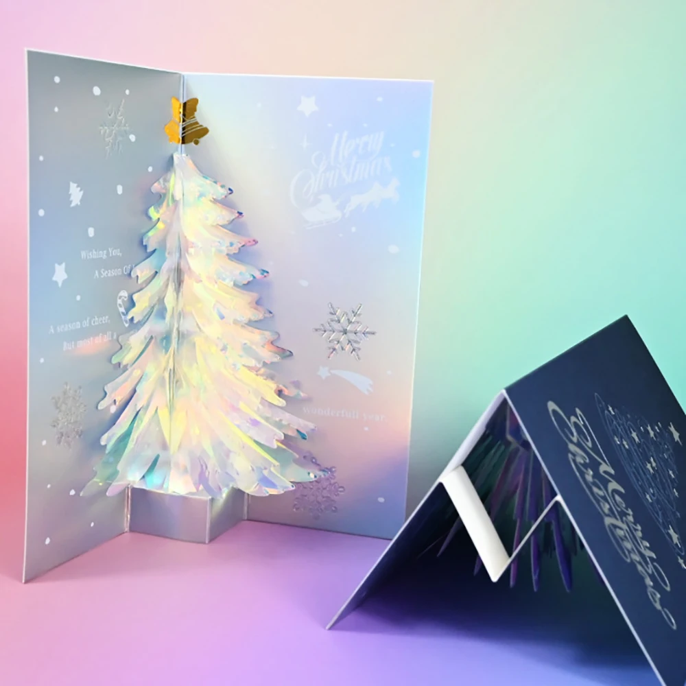 Christmas greeting card, sparkling Christmas tree, blessing message, creative card, holiday gift card