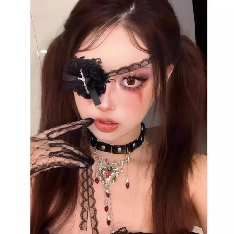 For Lolita Eye Patch Gothic Cosplay Decoration Lace Halloween Punk Heart Bow Cross Eye Mask Lace Eyewear Leg Chain Accessories