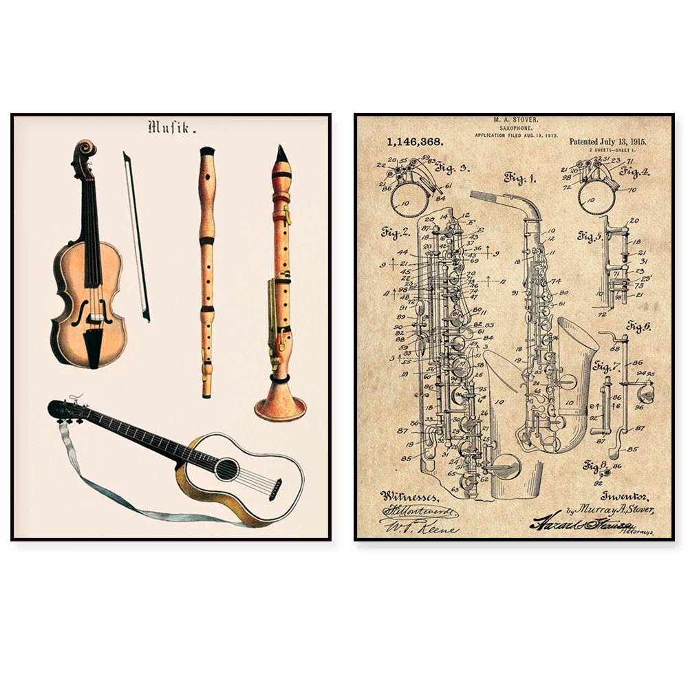Musical Instrument Viola - 音楽プリント、ヴィンテージバイオリン、ビオラ、チェロ、楽器プリント、フルート、ギター奏者、サックス特許ポスター