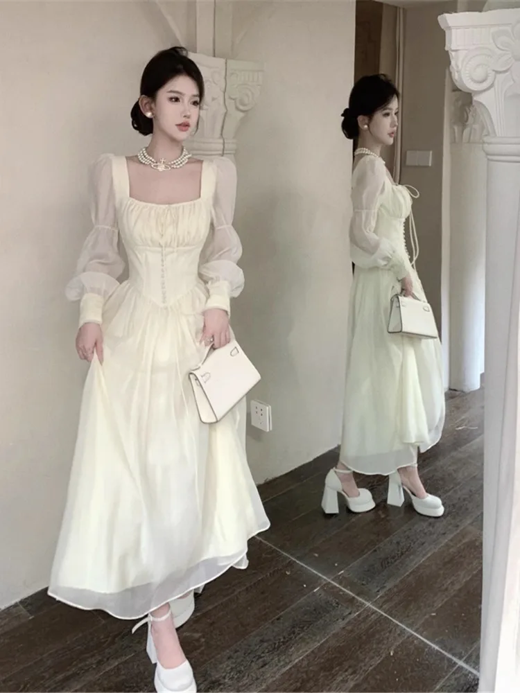 Topanoma Temperament Evening Dresses Women Wedding Party Square Collar Princess Long Sleeve Cocktail Birthday Dress Bandage