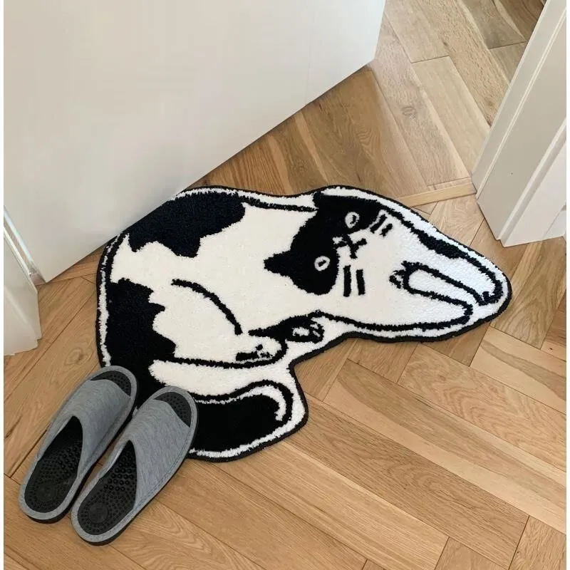 Home Decor Carpet Cute Cat Shape Soft Plush Tufted Rug Doormat Animal Pet Play Pad Anti-slip Bathroom Toilet Kitchen Floor Mat