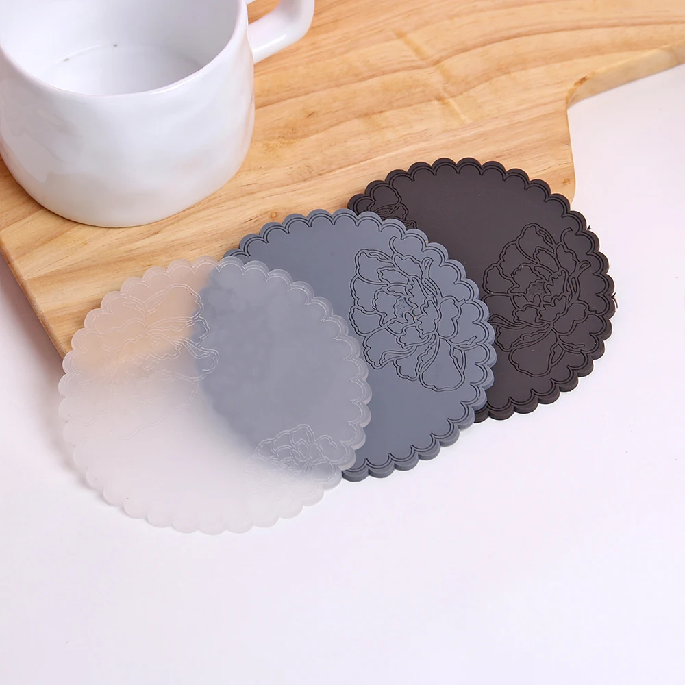 Cup Coasters Silicone Cup Pad Slip Insulation Pad Cup Mat Hot Drinks Holder Mug Stand Home Rose Lace Cup Mat Kitchen Accessories