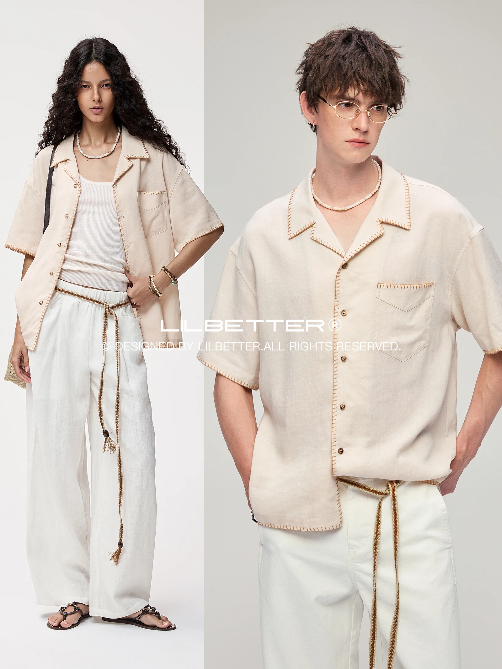 Lilbetter Linen Silk Short Sleeve Shirt Cuban Collar  Locking Summer Fashion Urban Loose Fit Youth Casual Button up