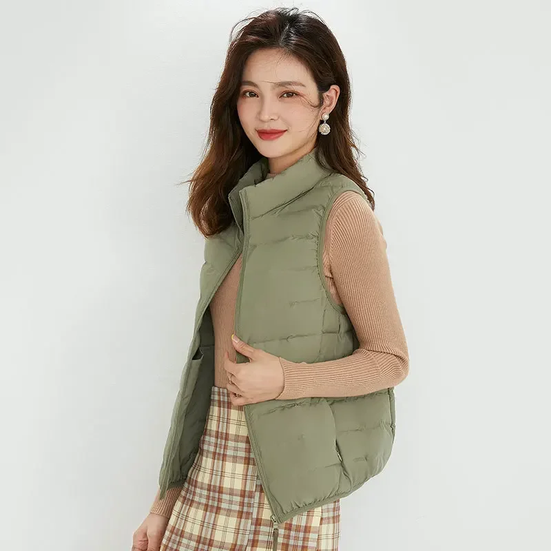 Women Puffer Sleeveless Jacket 2025 New Spring Woman Light Ultra Lightweight Packable 90% White Duck Down Vest Parkas