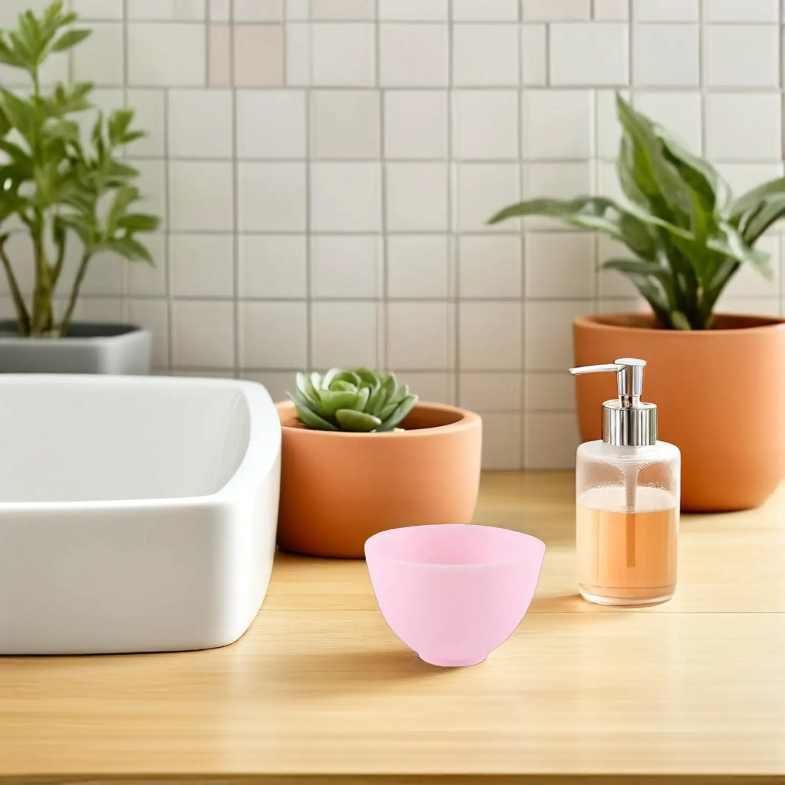 Silicone Bowl 12.5x8cm Pink Anti-Drop Odorless Non-Slip Stable Prep Measuring Facial Mask Mixing Home Use Bowl