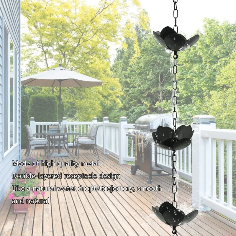 New Flower Rain Chain Flower Cups Rain Chain for Gutters Adjustable Rain Catcher Chain for Eaves Drainage Outdoor Decors