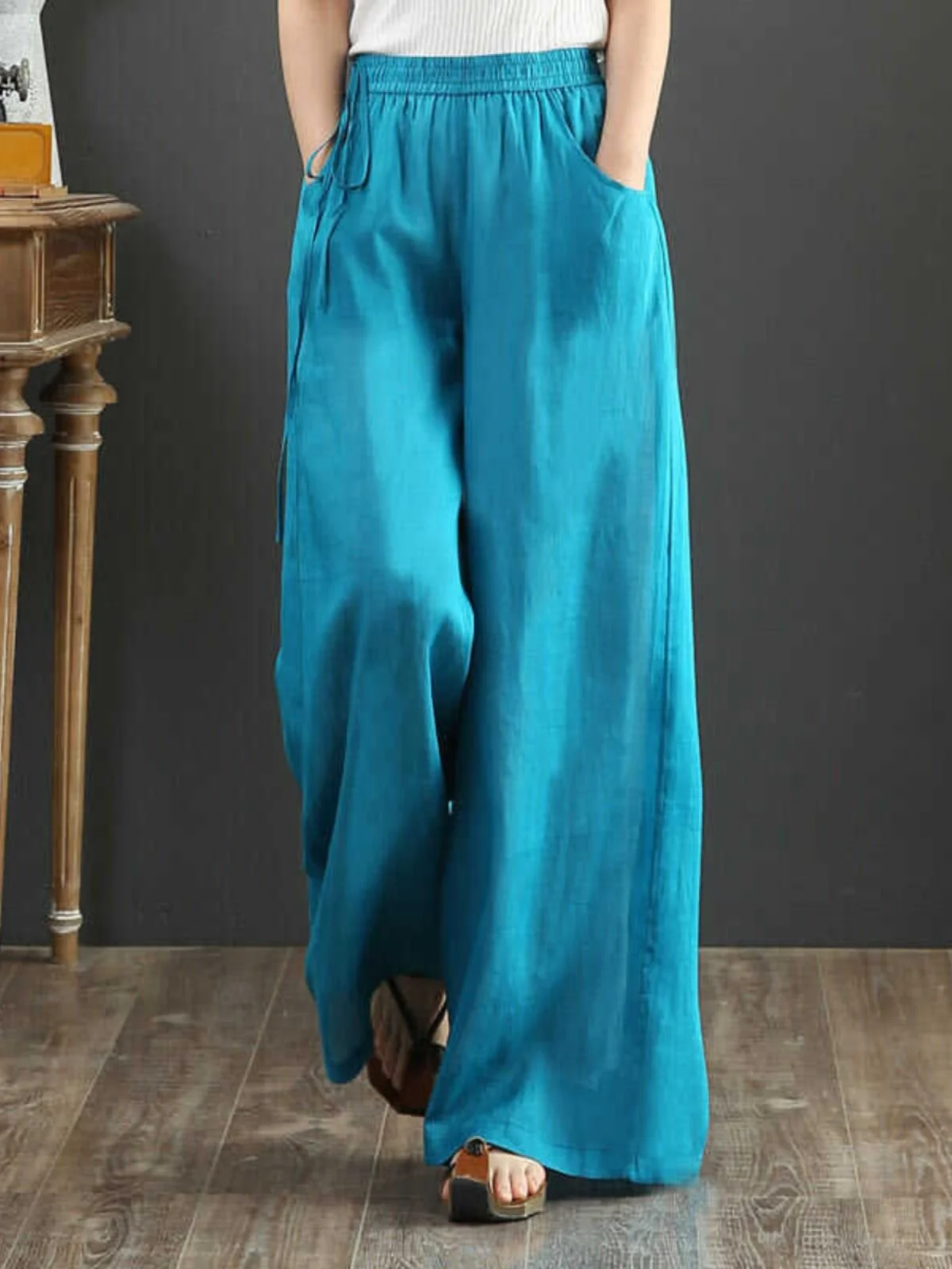 신상 중국 스타일 여성 린넨 스트레이트 레그 캐주얼 팬츠 여름 얇은 예술적 코튼 린넨 와이드 레그 롱 팬츠