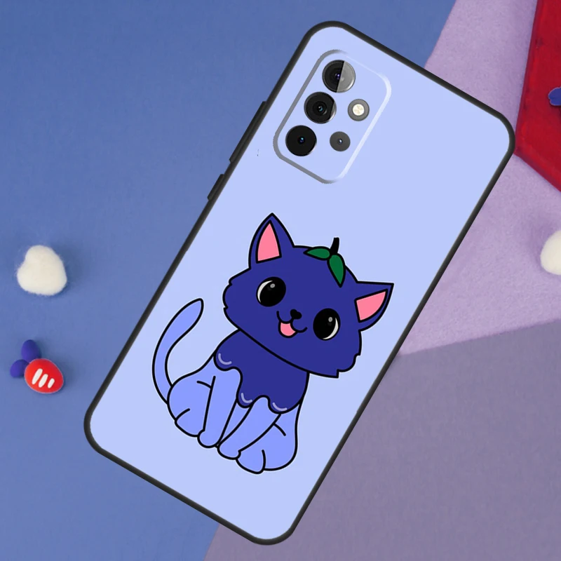 Cute Kawaii Blueberry Cat Case For Samsung Galaxy A53 A33 A13 A52 A32 A12 A51 A71 A54 A34 A14 A52S A21S Funda Coque