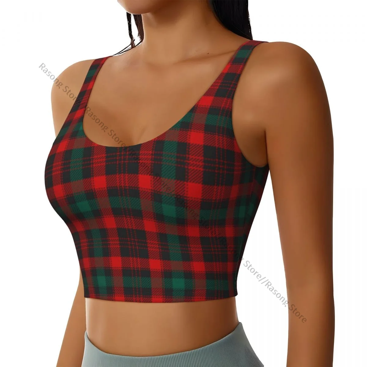 Sports Bra Women Running Yoga Clothes Vest Christmas Tartan Plaid Scottish Pattern Gathering Fitness Vest