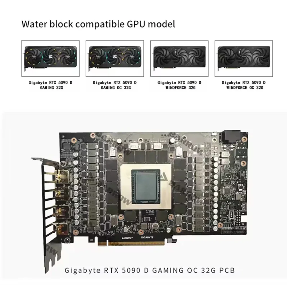 Barrow Gigabyte RTX 5090 D GAMING / WINDFORCE OC 32G GPU Water Block VGA Water Cooler, 5V ARGB Black / White