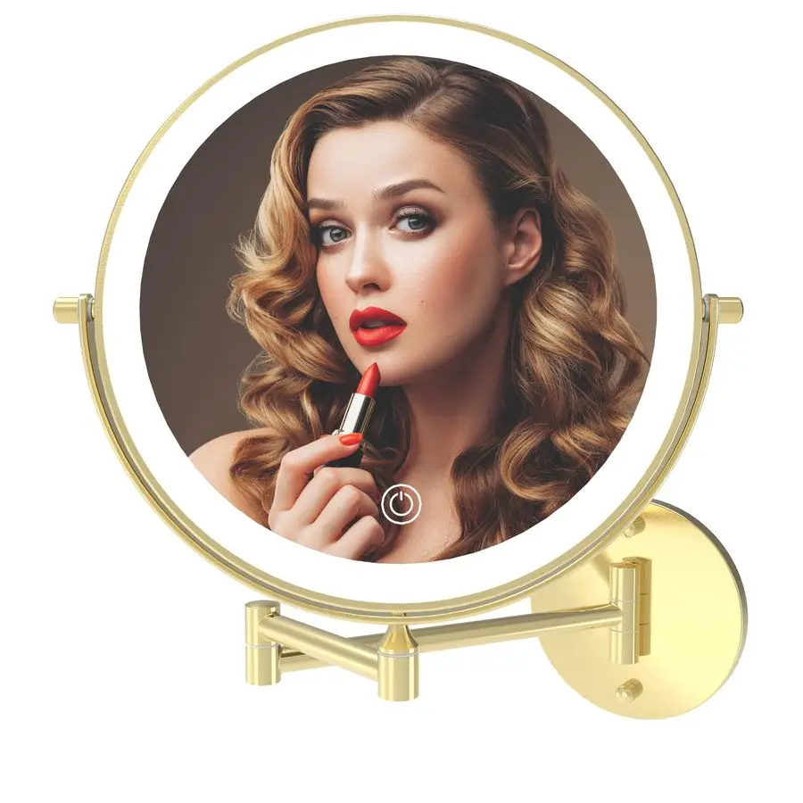 مرآة مكياج مضاءة مثبتة على الحائط مقاس 9 بوصة مزدوجة الجوانب 1X 10X مرآة حمام مكبرة، إضاءة 3 ألوان، شاشة تعمل باللمس #1