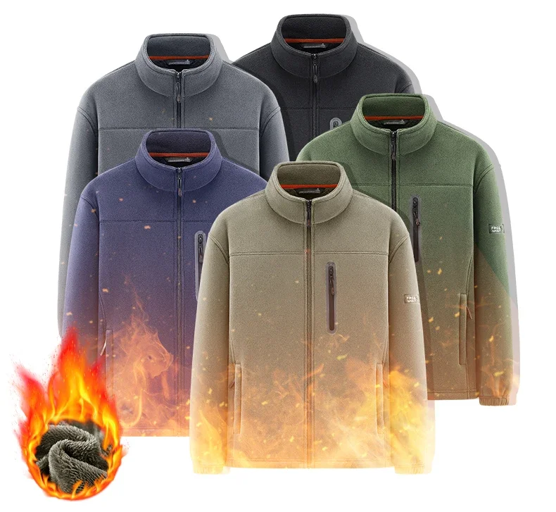 

Winter Warm Fleece Jacket Men Climbing Double Thickened Pocket Jacket Outdoor High Collar Windproof Ski Sweatshirt Coat Man Snow
