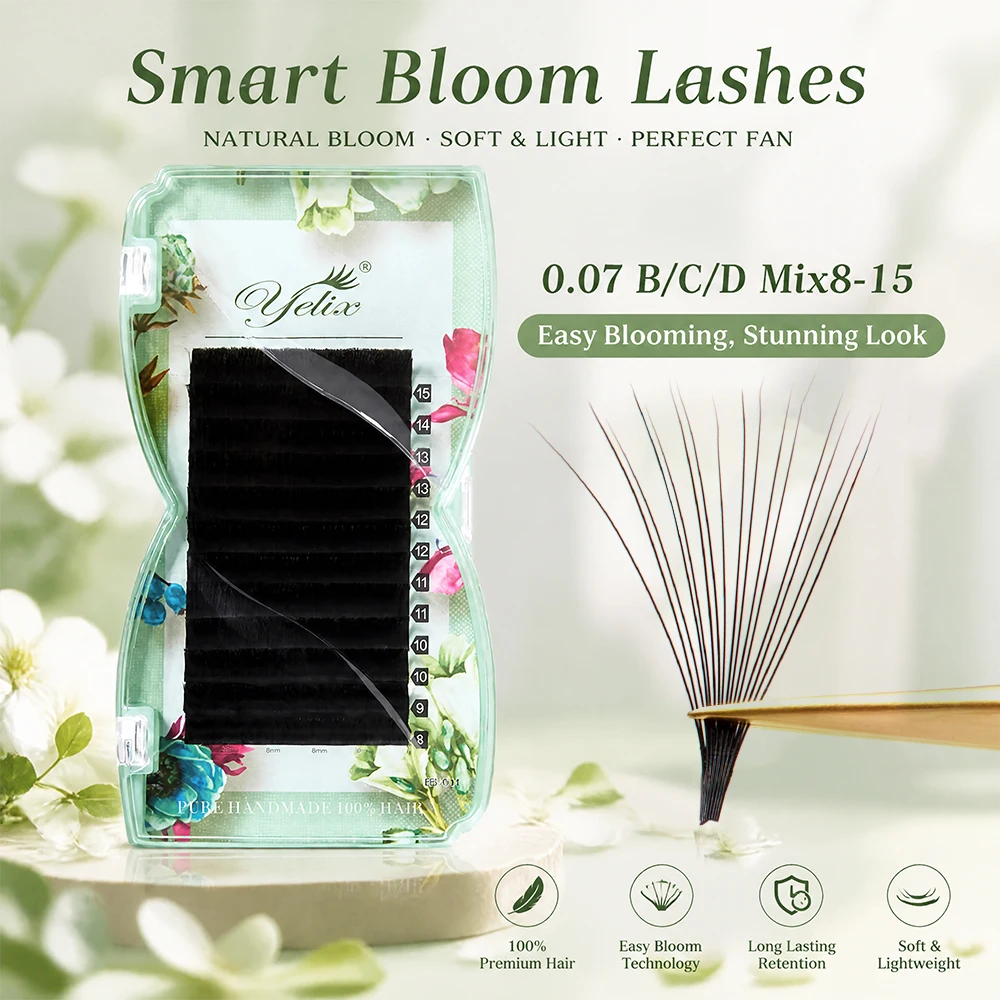 Yelix Smart Bloom Lashes Individual Eyelash Extensions Easy Fan Volume Lashes 0.05 0.07mm Handmade Soft Professional
