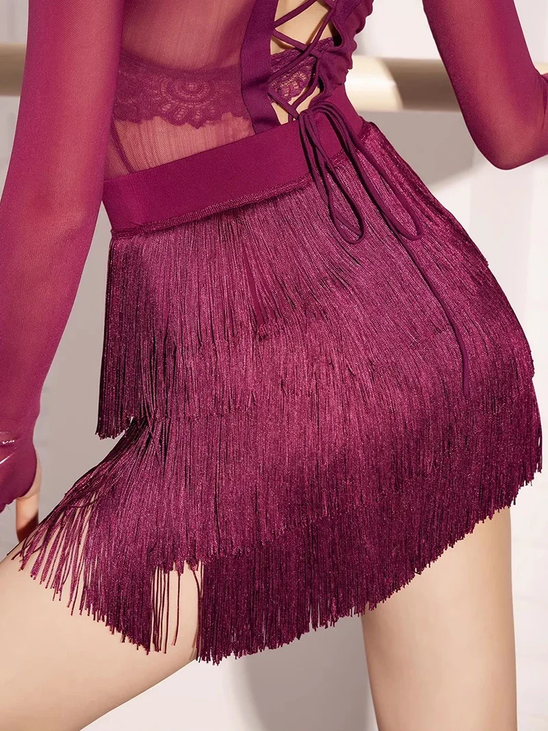 Women Three Layered Fringe Skirt Latin Dance Ballroom Rumba Tassels Dancewear Adult Female Training Cha Cha Performance Costume