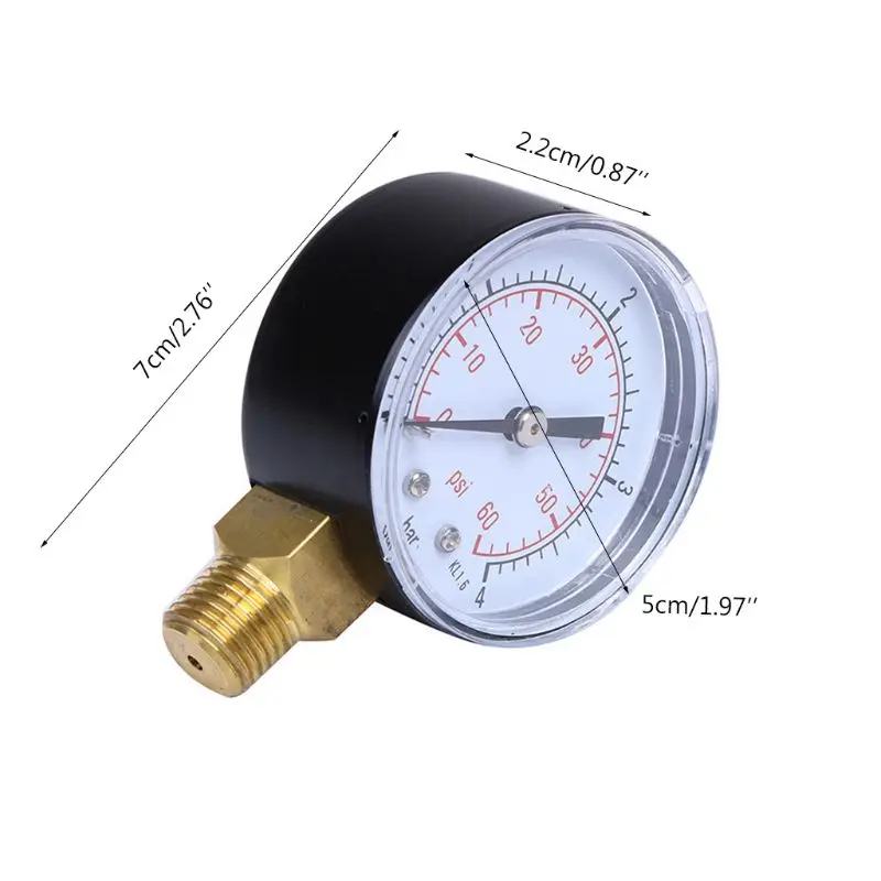 Manometer 0-4bar/0-60psi Luchtcompressor Hydraulische drukmeter met dubbele schaal Brandstof Lucht Olie Hoog vacuüm voor lucht