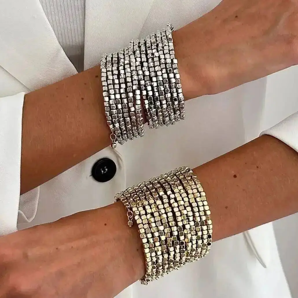 PuRui 2026 Neue Punk Vintage CCB Acryl Perlen Armreif für Frauen Übertrieben Multi-Schicht Gold Farbe Breites Armband Steampunk schmuck