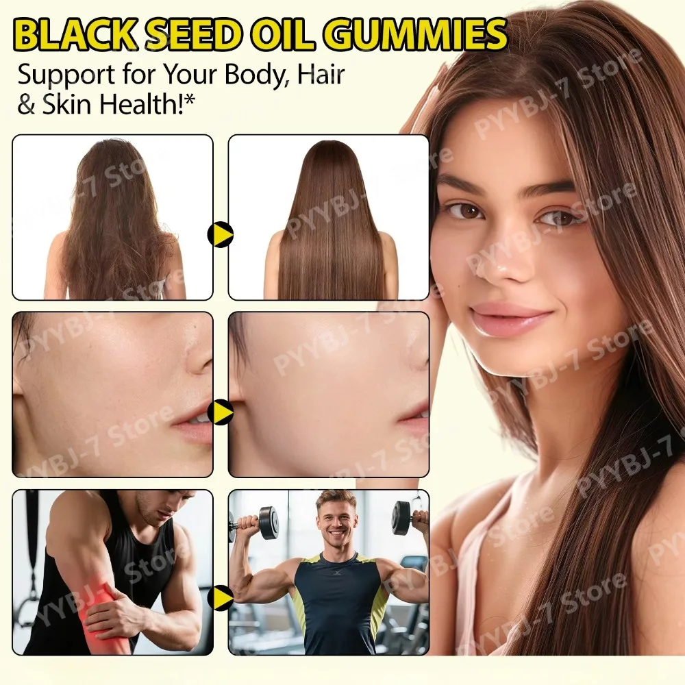 Black Seed Oil Gummies with 2%+ Thymoquinone TQ for Hair Skin Immune Support Joint Comfort and Mobility Vegan Non-GMO 90 Gummies