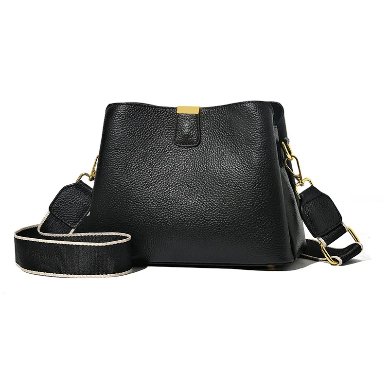 

Genuine leather Women bucket Shoulder bag small brand design female handbag Wide strap ladies messenger bags Cowhide Totes bolsa