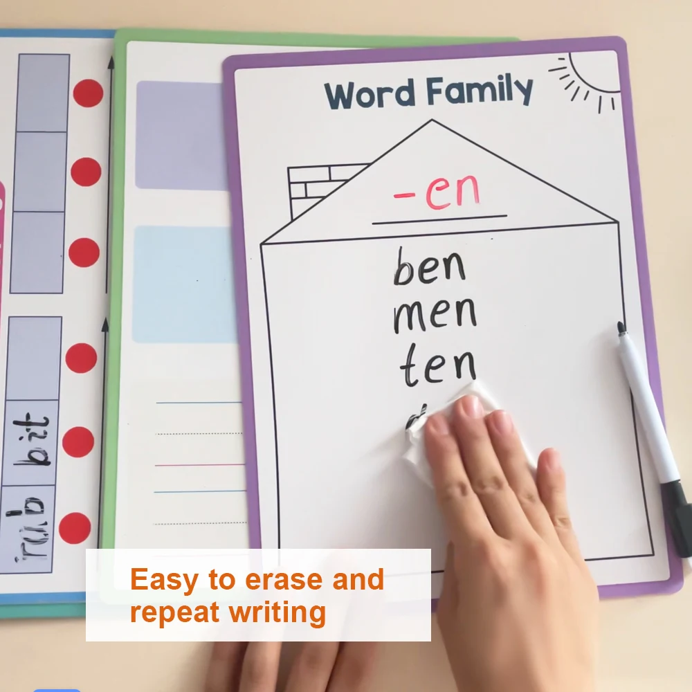 Tablero de borrado en seco de concientización fonémica de doble cara, juego de fonética de sílabas, material didáctico de inglés, materiales de terapia del habla Montessori