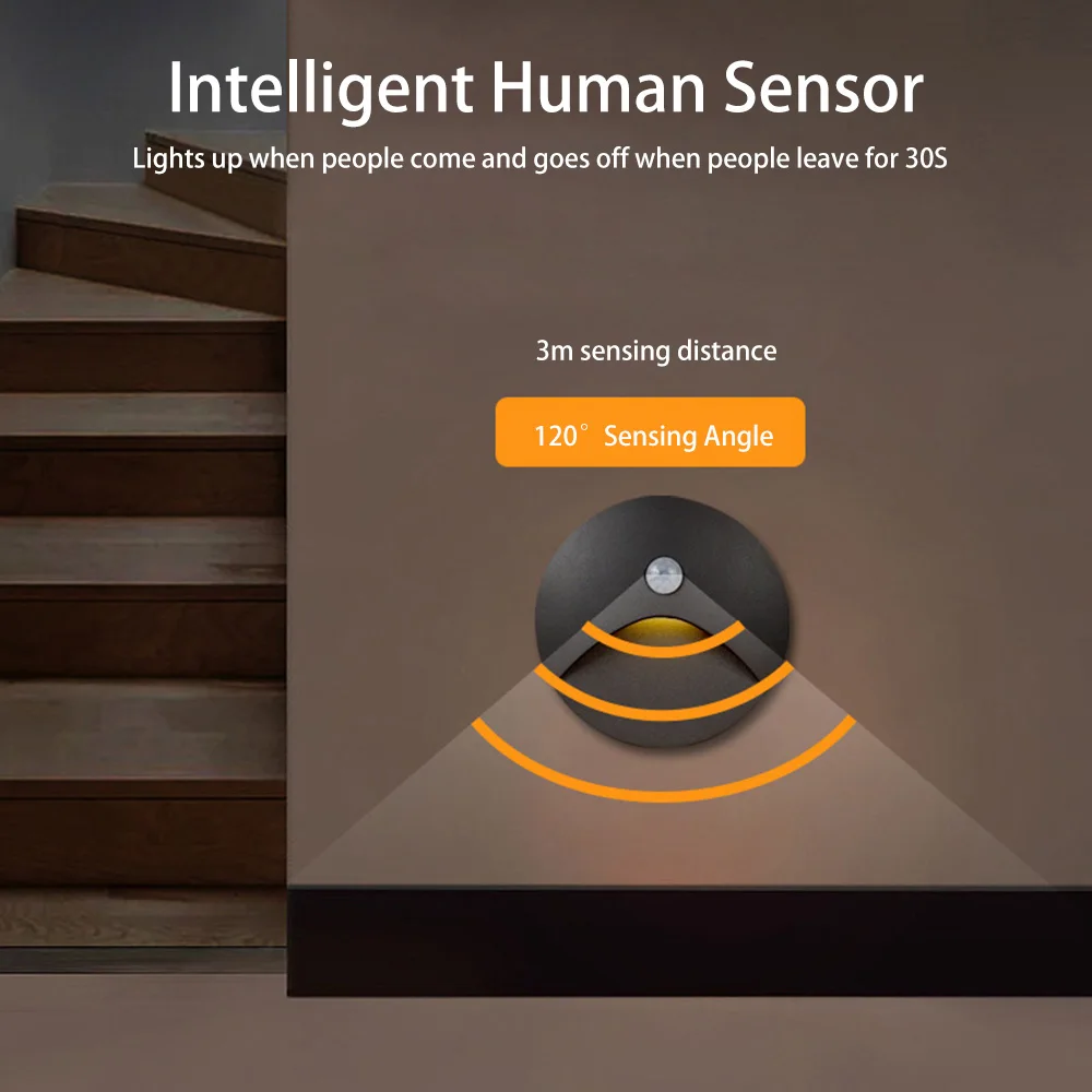 

Большая скидка AC85-265V светодиодный лестничный светильник с датчиком движения серый теплый свет 3000k встраиваемый настенный светильник для освещения ступеней