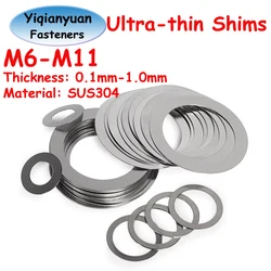 Yiqianyuan M6 M7 M8 M9 M10 M11 DIN988 SUS304 Stainless Steel Shim Plain Washer Ultra-thin Gasket Thickness 0.1mm to 1.0mm