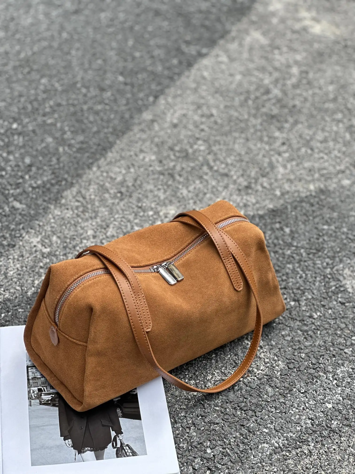 Suede Matte Top Layer Cowhide Women Purse, Aidrani Retro Shoulder Flap Bag, Large Capacity Handbag for Office Daily Use
